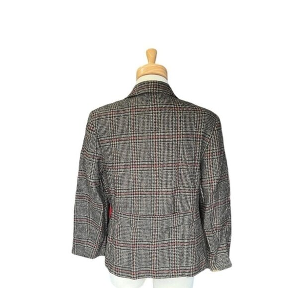 VINTAGE 60s Plaid Wool Green Women's blazer Jacket Size 12 - Picture 2 of 8